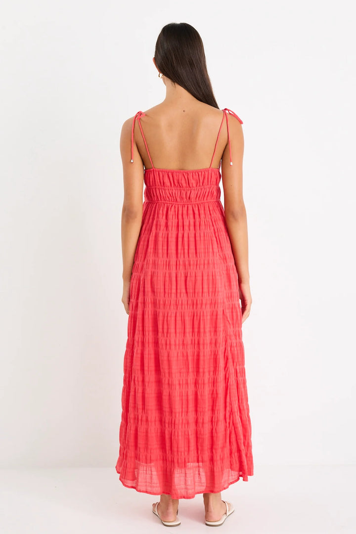Offshore Poppy Shirred Cotton Strappy Maxi Dress