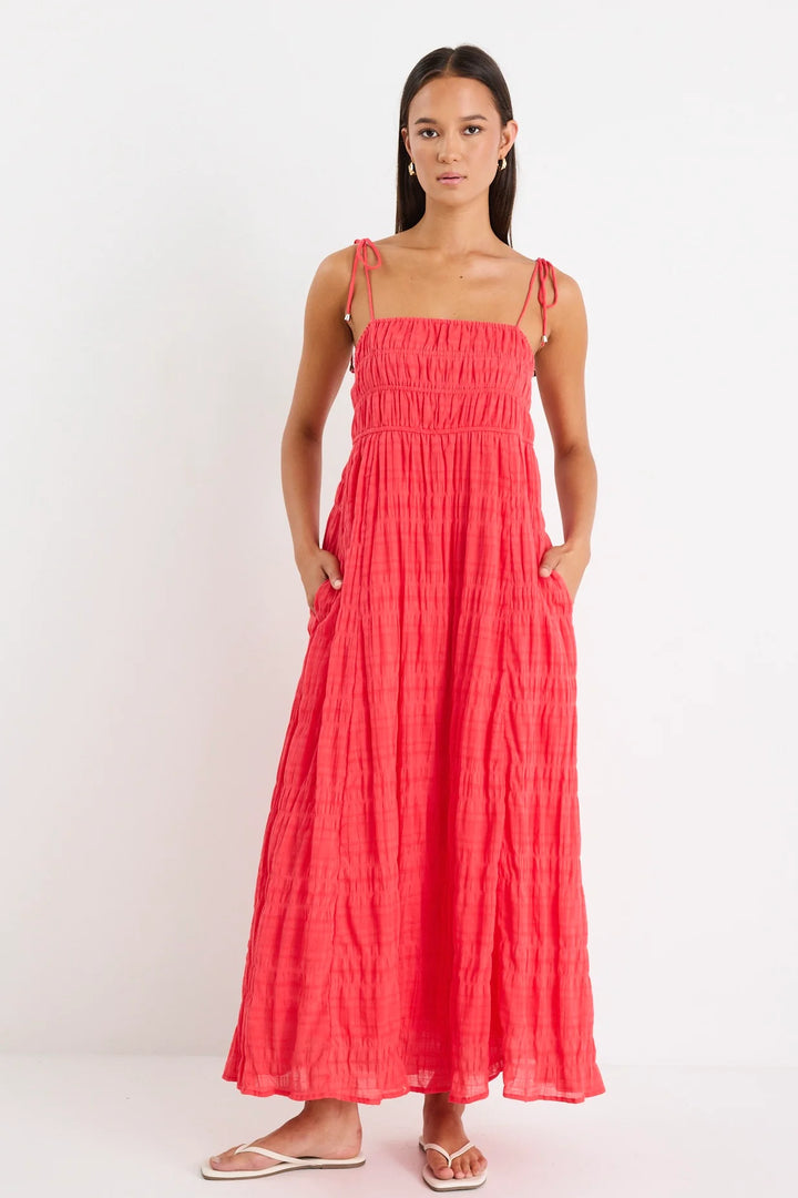 Offshore Poppy Shirred Cotton Strappy Maxi Dress