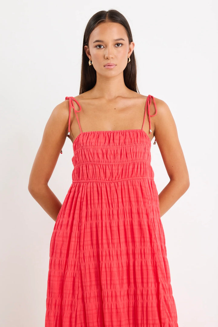 Offshore Poppy Shirred Cotton Strappy Maxi Dress