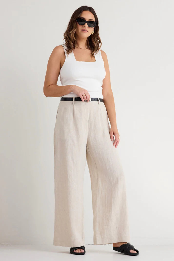 Island Natural Linen Pleat Front Wide Leg Pant