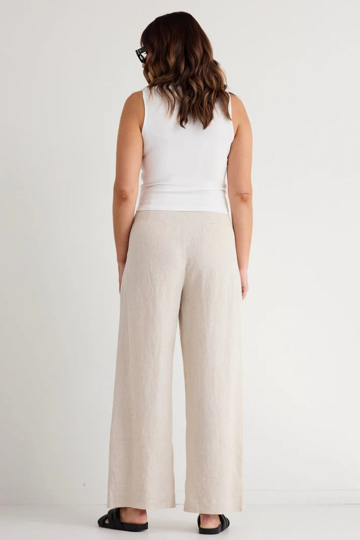 Island Natural Linen Pleat Front Wide Leg Pant