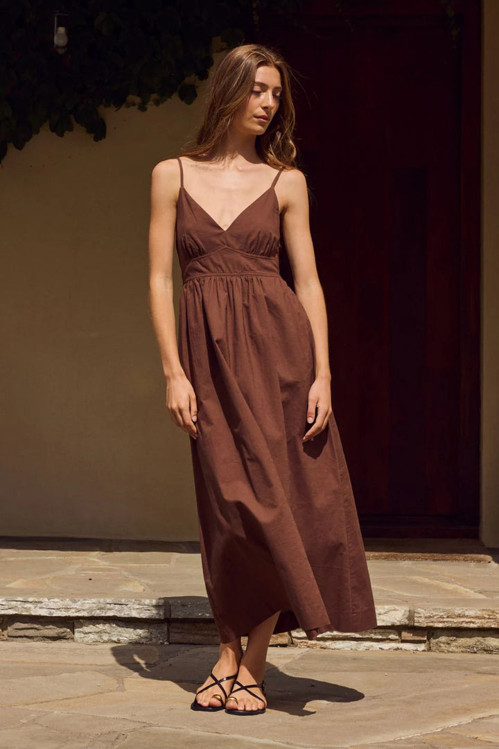 Heart Chocolate Linen Blend Strappy Midi Dress