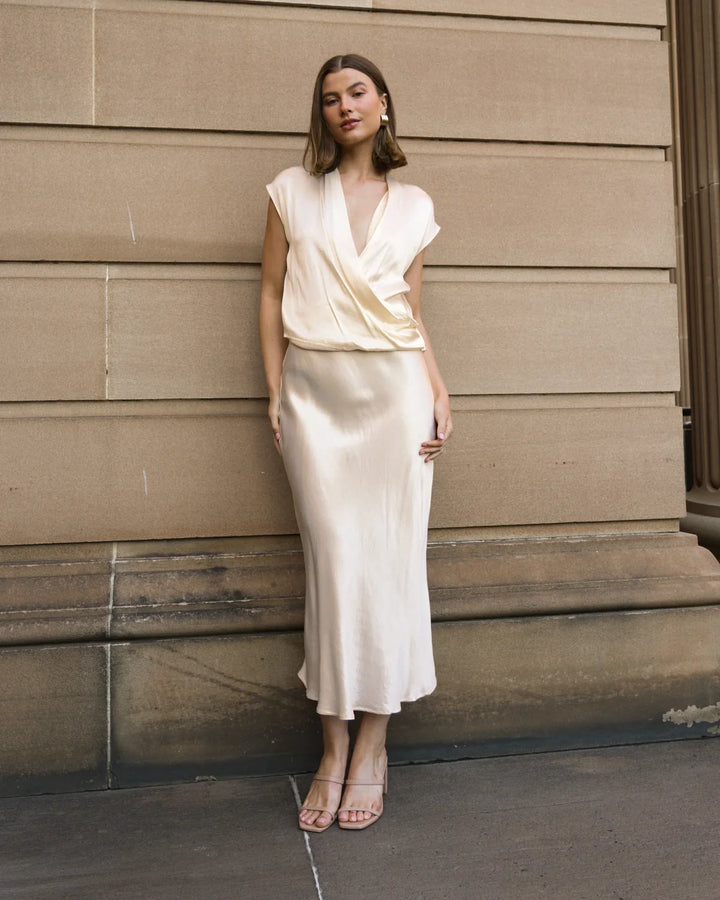 Satin Bias Skirt - Cream