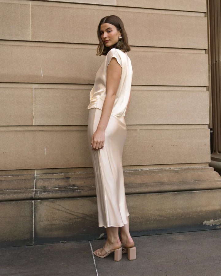 Satin Bias Skirt - Cream