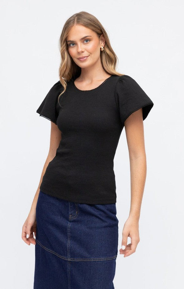 PUFF SLEEVE KNIT TOP BLACK