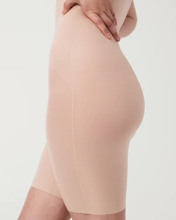 Spanx Open Bust Mid-Thigh Bodysuit - Champagne Beige