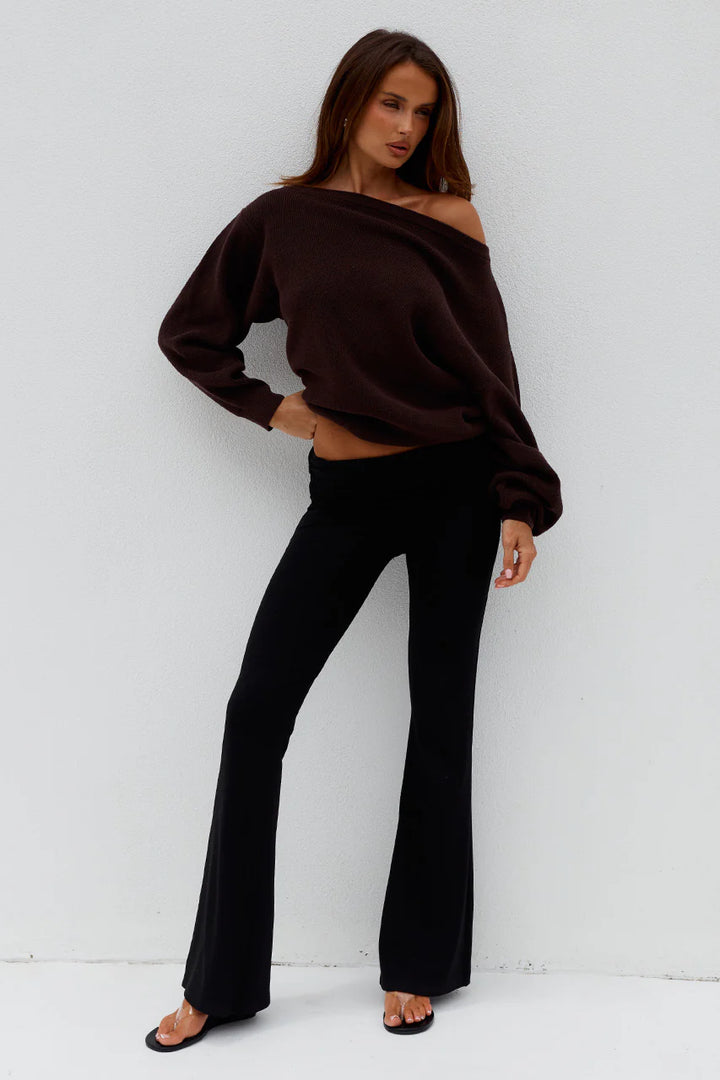 Dionne Off Shoulder Knit Sweater - Chocolate