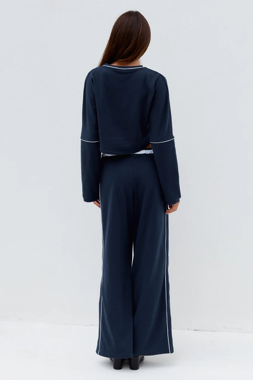 Eleri Wide Leg Track Pants - Steel