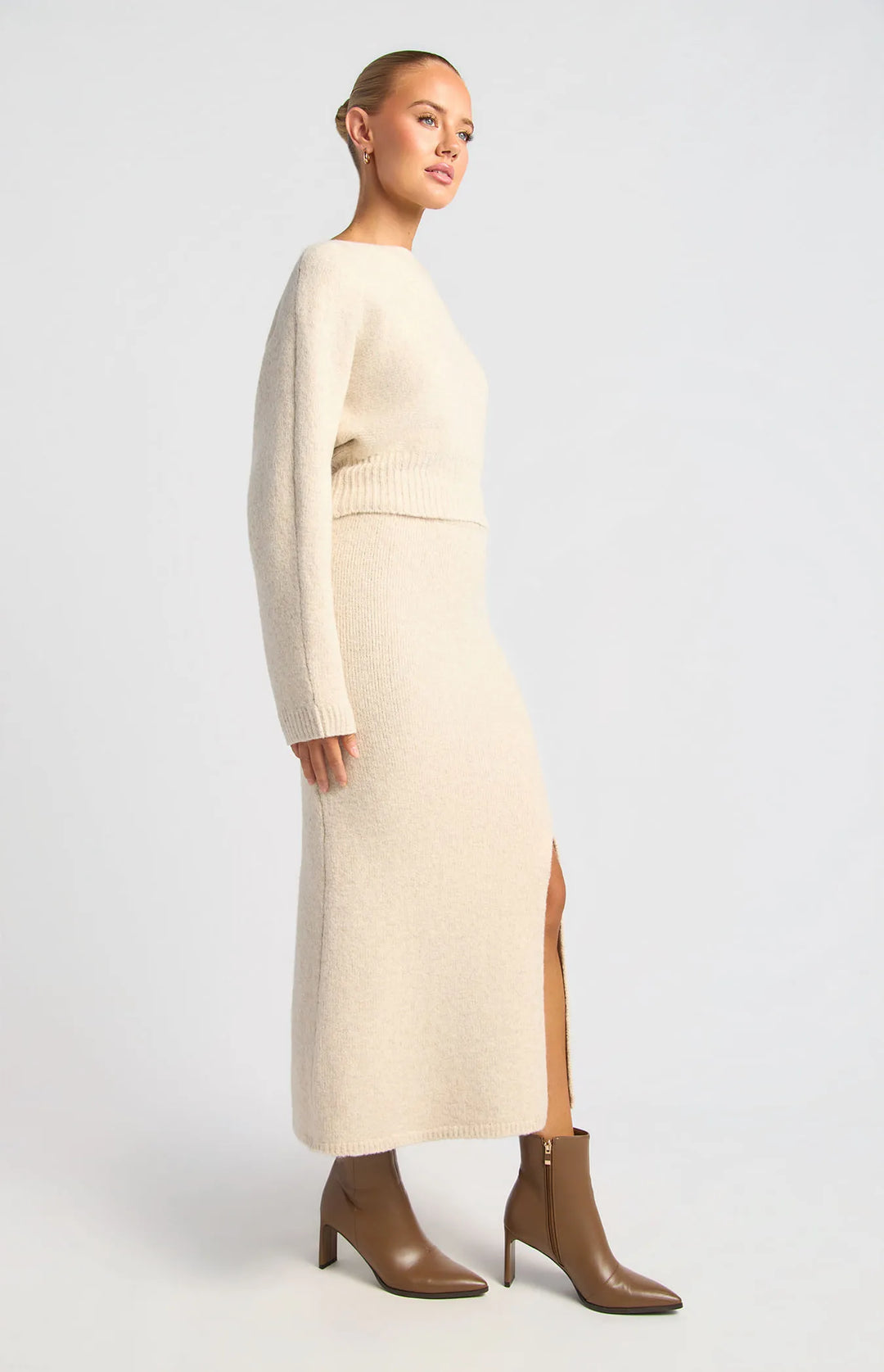 Fluffy Knit Skirt- Oat Marle