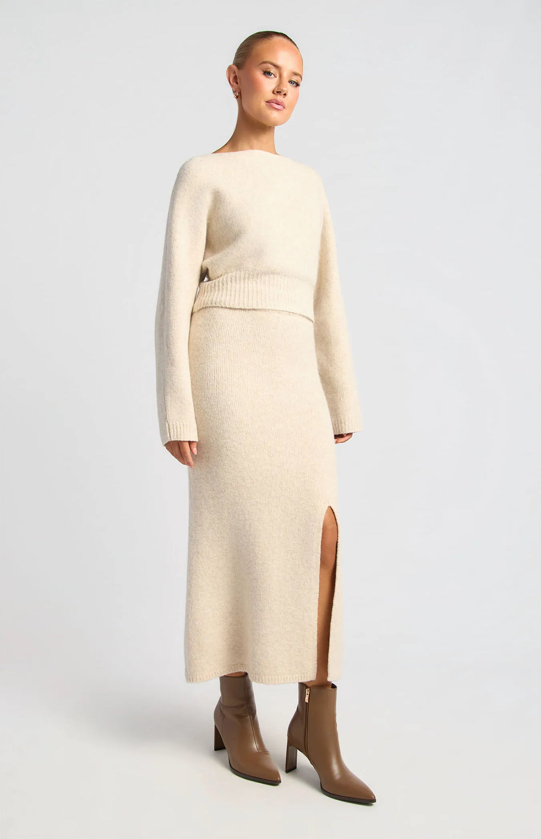 Fluffy Knit Top - Oat Marle