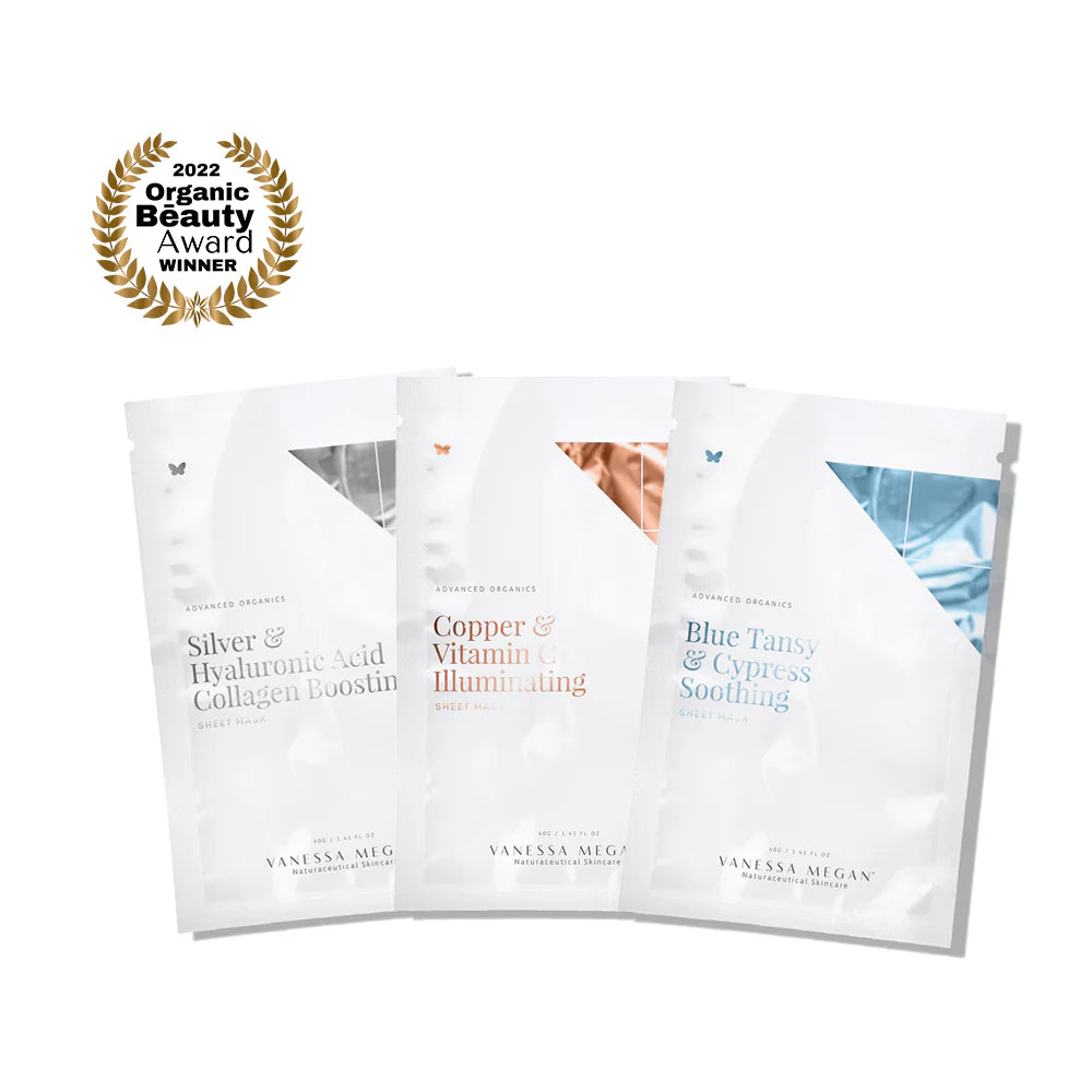 Silver, Copper & Blue Sheet Mask Trio